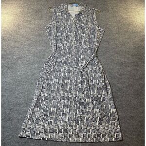 J. McLaughlin- Dolly Catalina Cloth Dress Blue White Belt M Sleeveless Geo Print